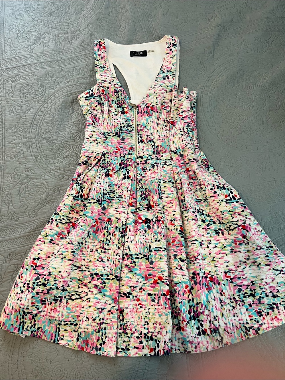 Guess Multicolor Floral-Print Mini Dress in Pink, Teal, Black & Cream